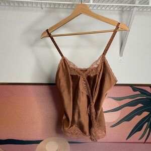 Brown Lace Trim Cami Top